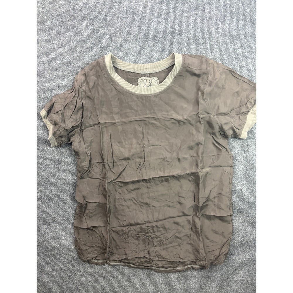 Pete & Greta Johnny Was Top Womens Small Brown Cupra Silk Ringer Short Sleeve